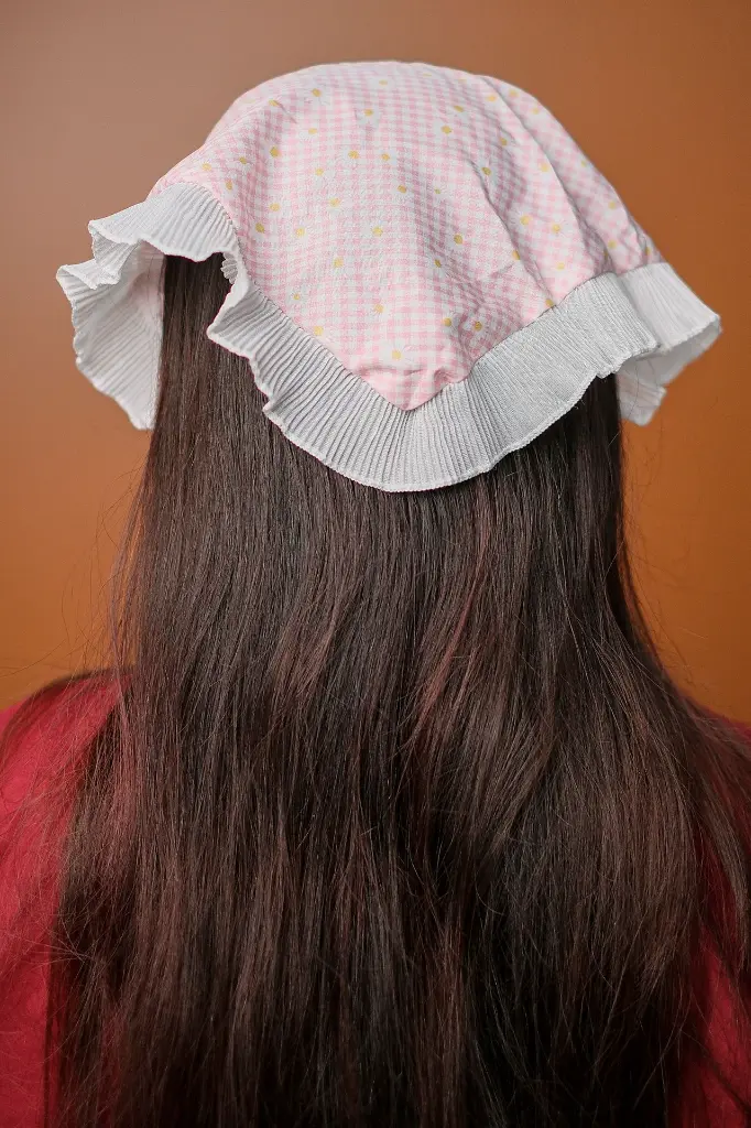 Baby Pink Check Daisy Hair Bandanna.webp