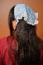 Sky Blue Check Daisy Hair Bandanna.webp