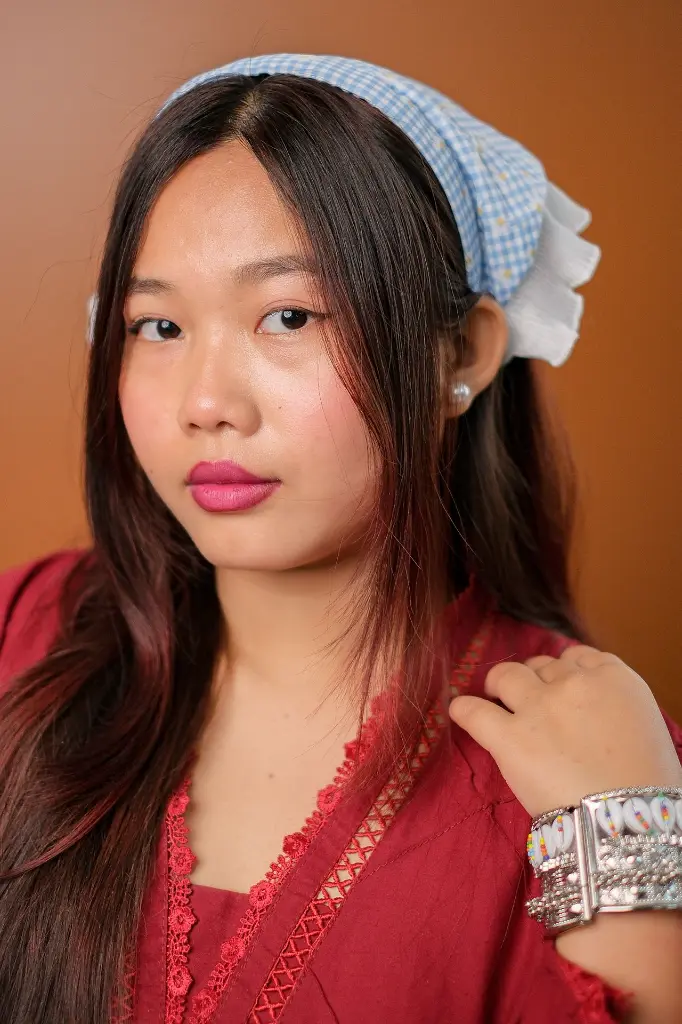 Sky Blue Check Daisy Hair Bandanna.webp