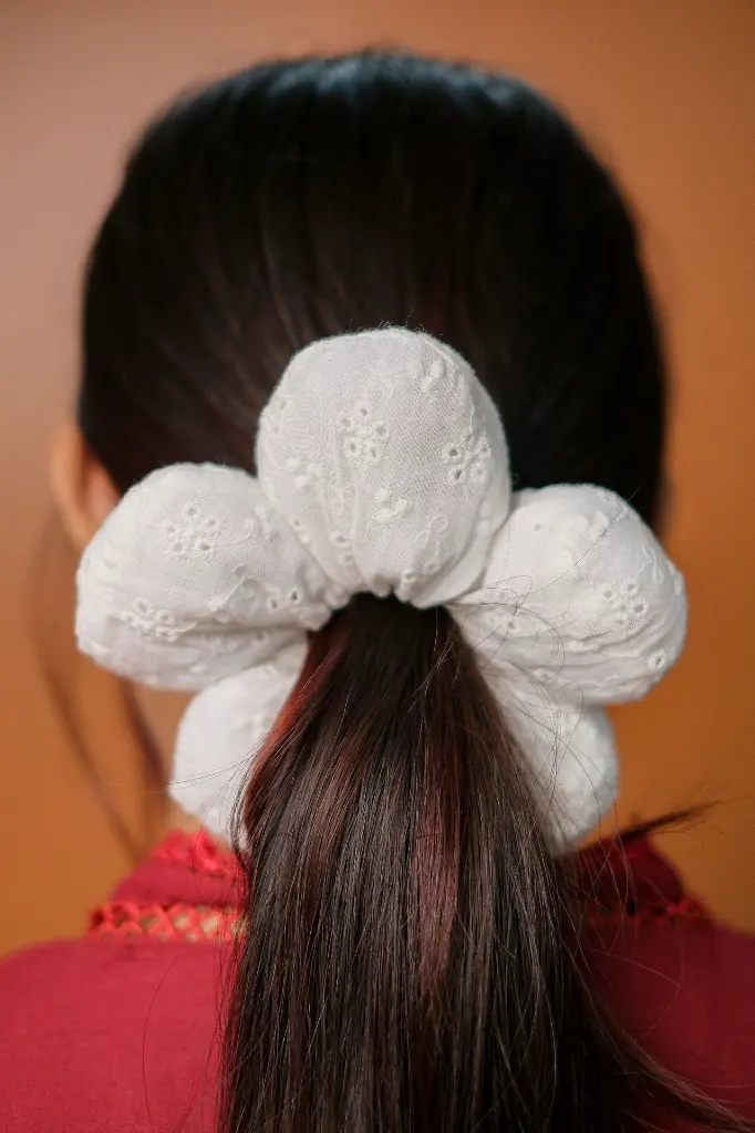 White Chikankari Scrunchies Bands.webp
