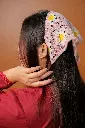 Mauve Pink Yellow White Flower Crochet Hair Bandanna.webp