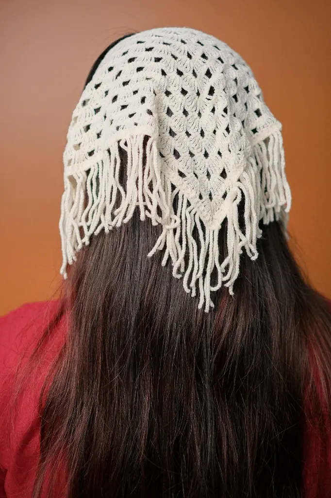 Off White Crochet Hair Bandanna.webp