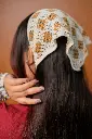 Off White Brown Crochet Hair Bandanna.webp