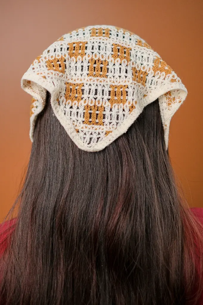 Off White Brown Crochet Hair Bandanna.webp