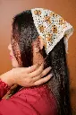 Off White Brown Crochet Hair Bandanna.webp