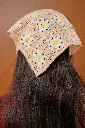 Peach White Flower Crochet Lace Hair Bandanna.webp