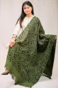 Dark Moss Green Geometric Screen Print Shawl