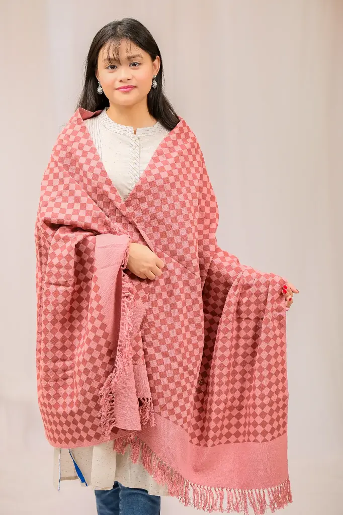 Rose Pink Geometry Screen Print Shawl