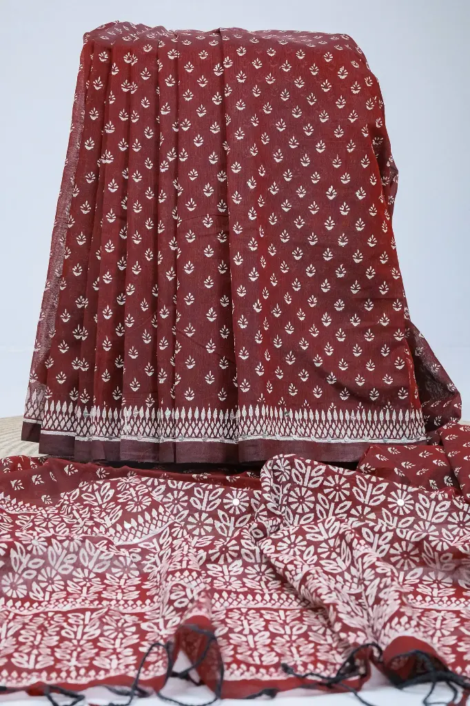 Maroon Body White Floral Sequin Sharee 