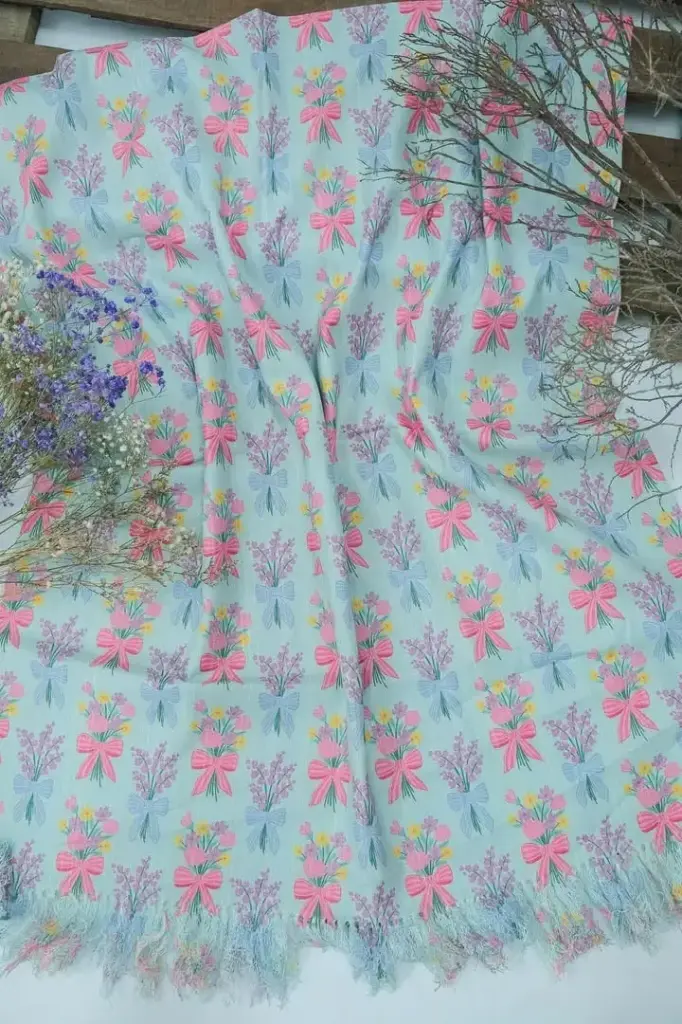 [1003] Sky Blue Flower Bouquet Digital Print Shawl