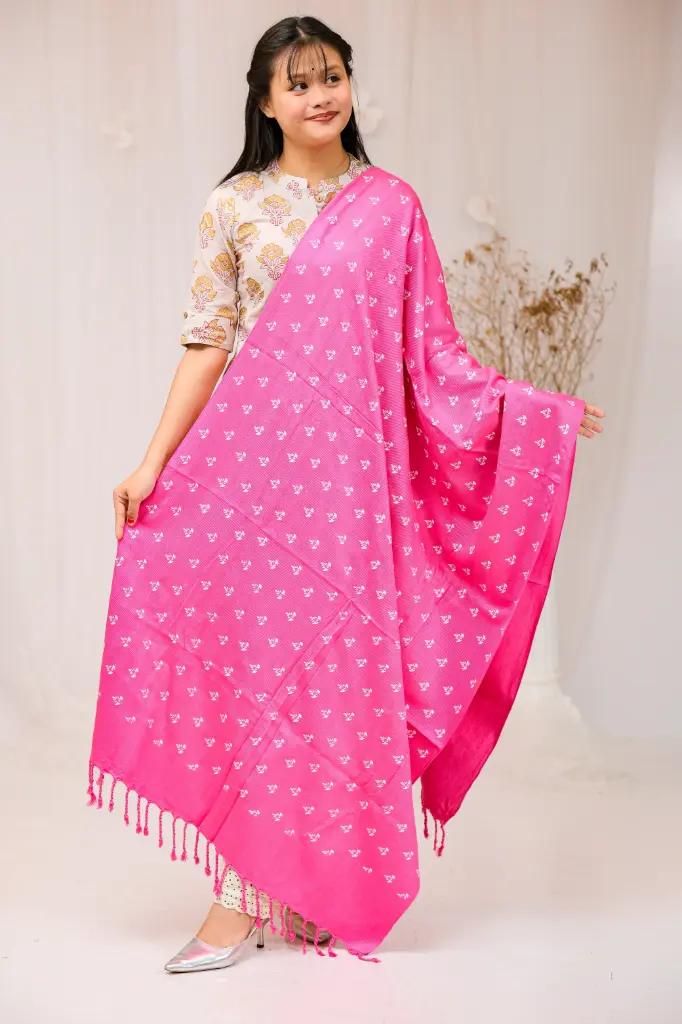 [1001] Pink White Small Floral Design Shawl