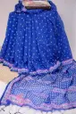 Royal Blue Body Small White Floral Design Sequin Screen Print Half Silk Sharee