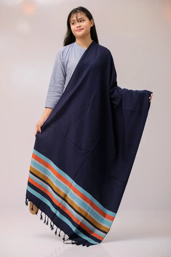 Navy Blue Multi Color Design Viscose Shawl