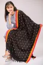 Black Red Yellow Border Screen Print Viscose Shawl