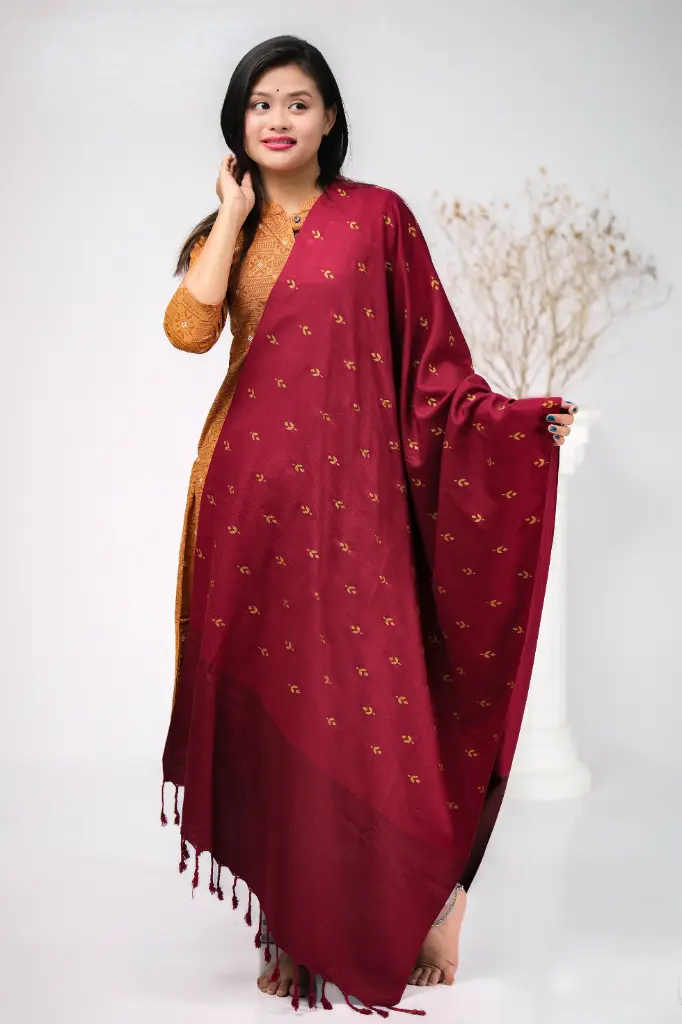 Dark Magenta Afsan Flower Screen Print Shawl