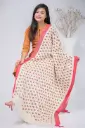 Off White Red Border Brown Design Screen Print Shawl