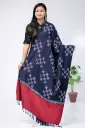 Navy Blue White Design Dual Tone Block Print Shawl