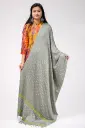 Grey White Yellow Design Block Print Shawl