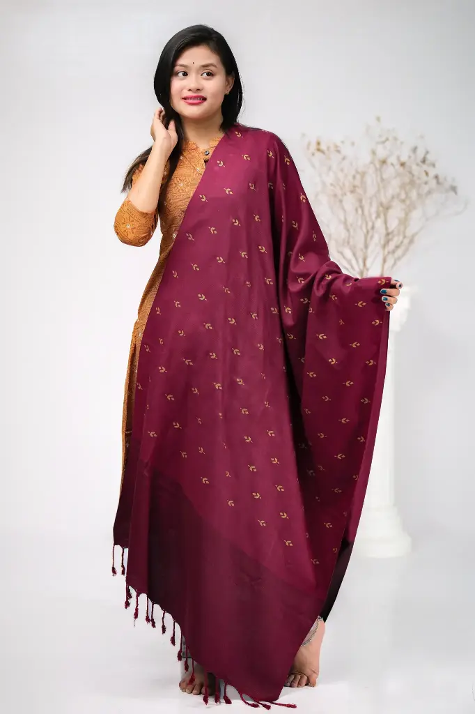 Deep Magenta Afsan Flower Screen Print Shawl