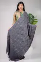Grey Black Golden Small Floral Screen Print Shawl 