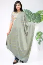 Dusty Olive Green Small Yellow Design Screen Print Shawl