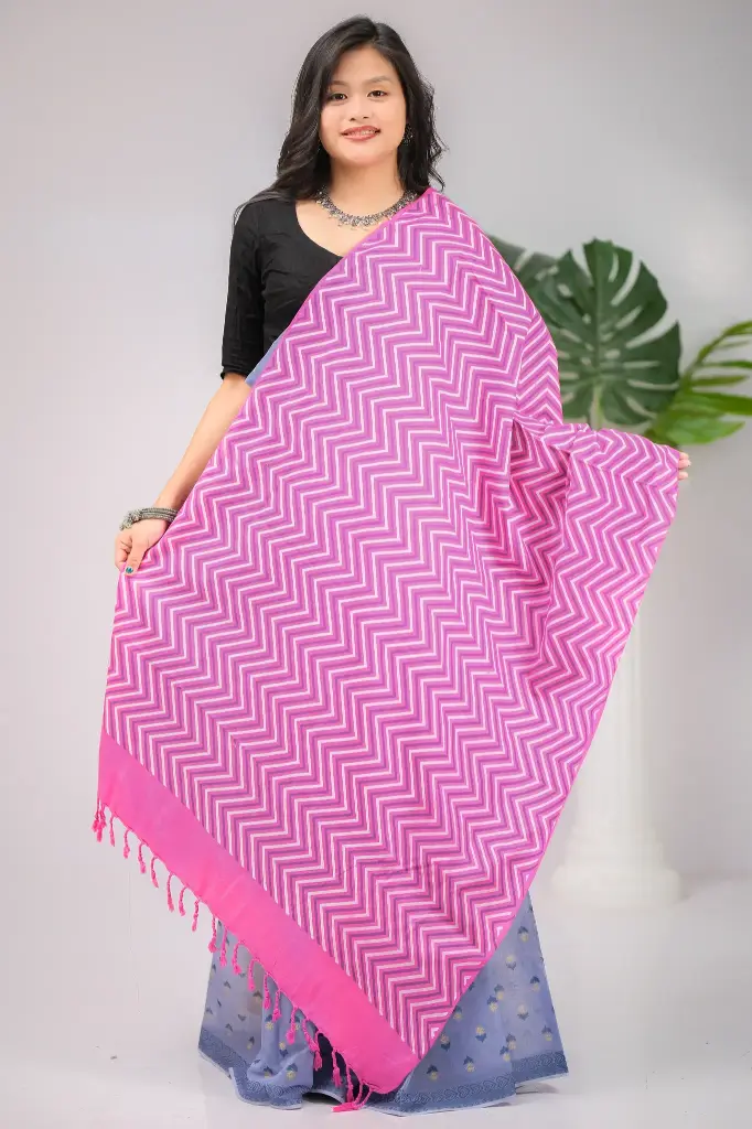 Hot Pinki Zigzag Design Screen Print Shawl