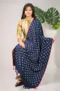 Dark Navy Blue Red Border Small Wihte Design Screen Print Shawl