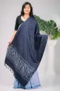 Dark Navy Blue White Small Dot Design Block Print Shawl