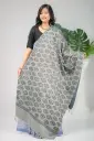 Lignt Gray Black Ornamental Design Block Print Shawl