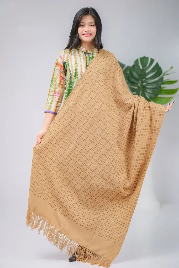 Light Brown Small Chocolate Floral Design Screen Print Shawl