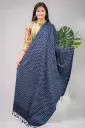 Deep Navy Blue Small Blue Floral Design Screen Print Shawl