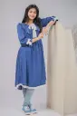 Denim Frock Peter Pan Collar & Cuff White Lace Bow 