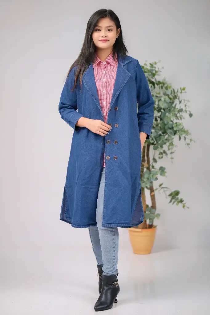 Denim Blue Long Over Coat 