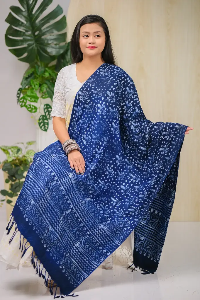 Deep Navy Blue Indigo Natural Dye Shawl