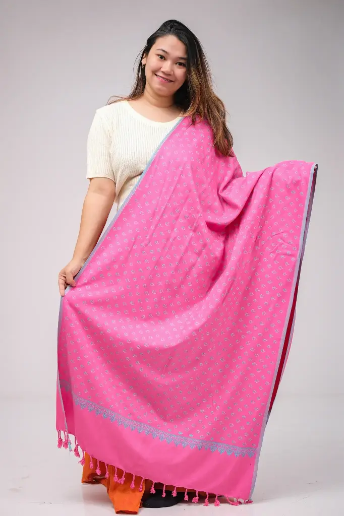 Pink Body Blue Screen Print Shawl