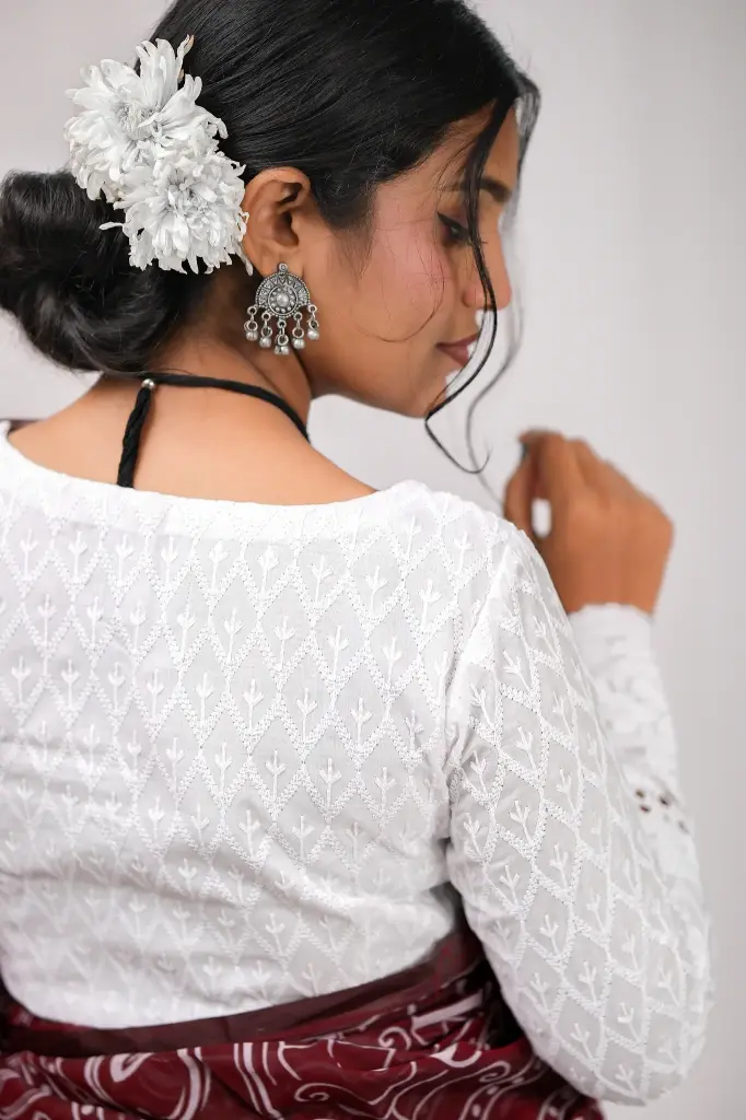 White Chickankari Blouse