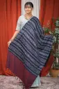 Deep Navy Blue & Maroon Body White Design Screen Print Viscose Shawl
