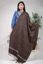 Dark Brown White Small Design Screen Print Viscose Shawl