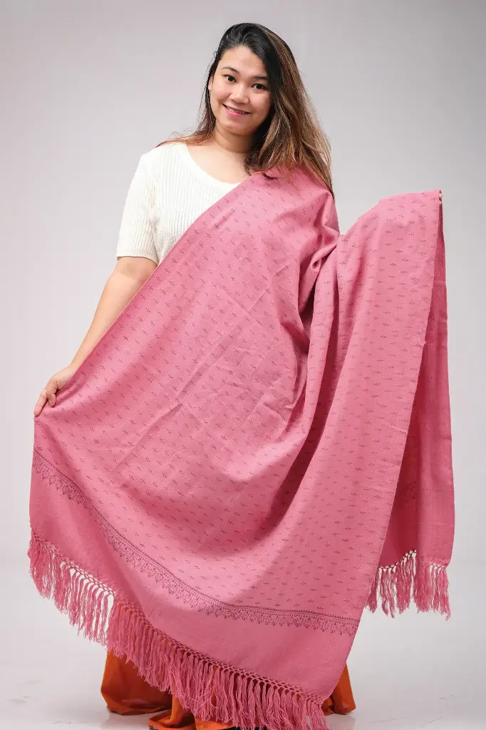 Muted Mauve Pink Small Design Woolen Screen Print Shawl