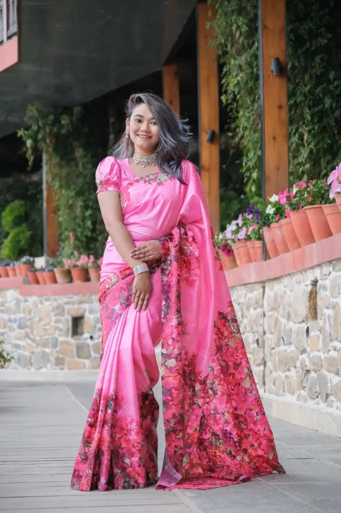 Romantic Floral Elegance Theme Digital Print Silk Sharee