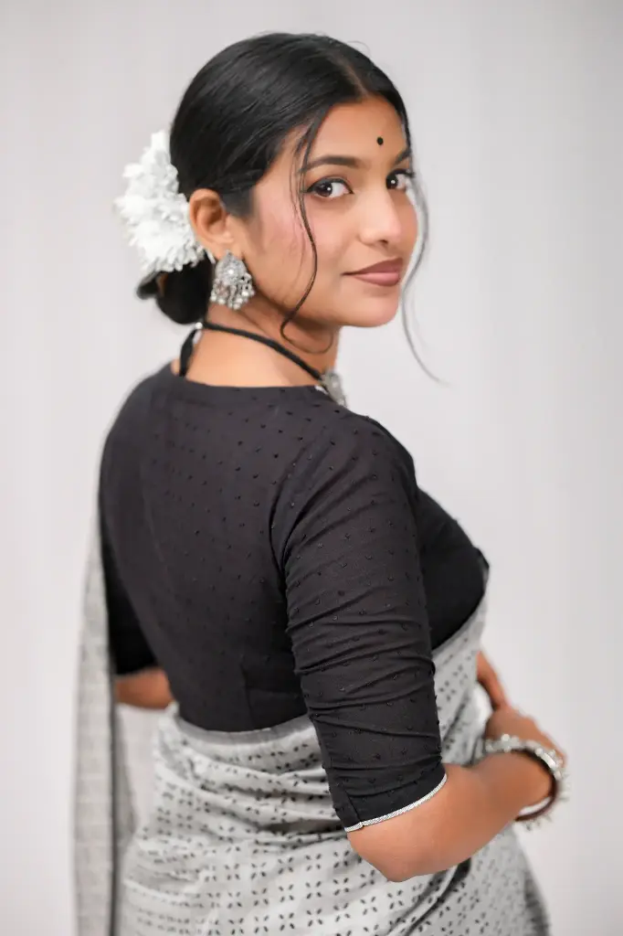 Black Color V-neck Silver Liner Sleeve Victorian Blouse