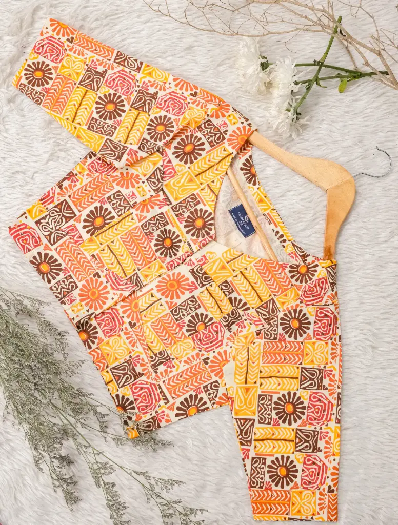 Floral Folk Design Screen Print Blouse 