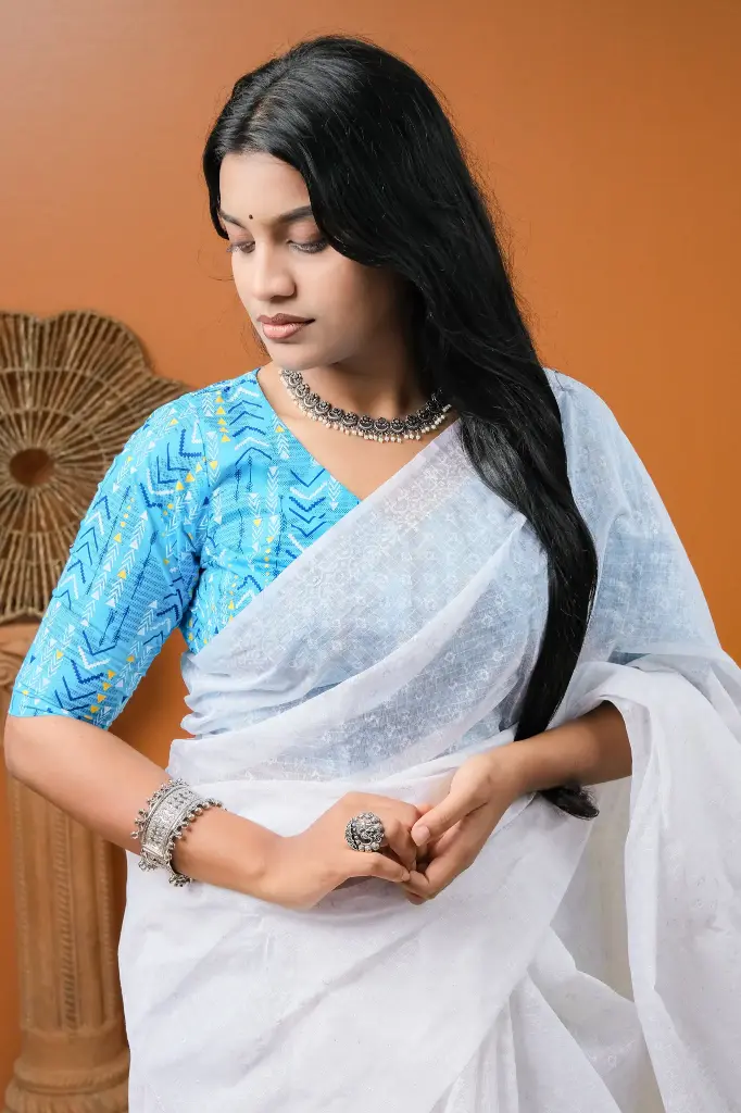 Sky Blue Screen Print Blouse