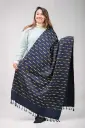 Navy Blue Body Yellow Design Screen Print Viscose Shawl