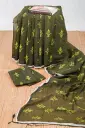 Deep Moss Green Olive Floral Design Half Silk Screen Print Sharee