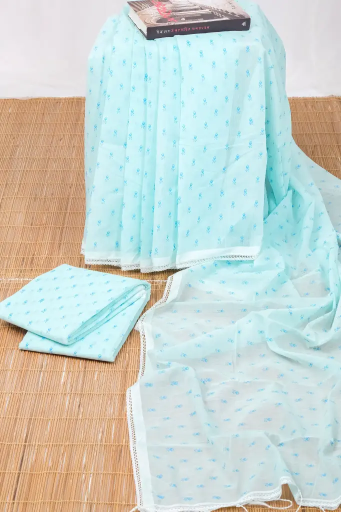 [0102] Paste Body Sky Blue Small Design Half Silk Screen Print Sharee