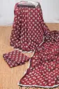 Deep Maroon Body White Flower Design Screen Print Cotton Sharee