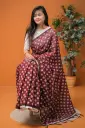 Deep Maroon Body White Flower Design Screen Print Cotton Sharee