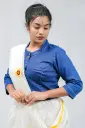 Blue Round Neck Front Button Denim Blouse
