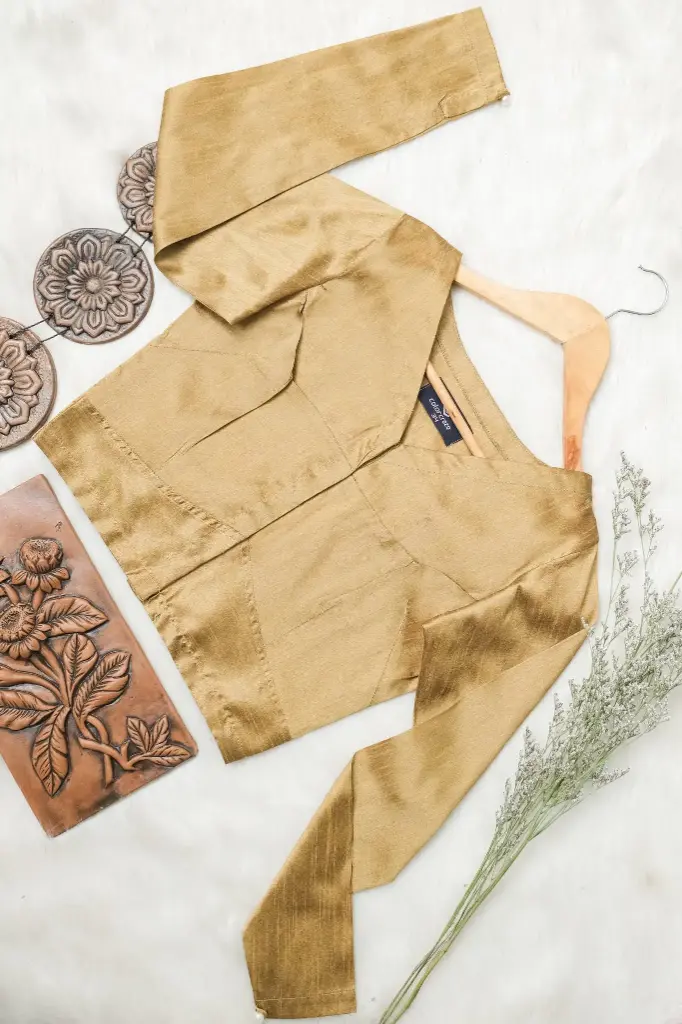[0210] Golden V Neck Tashar Blouse (34)